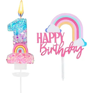 Geburtstagskerzen Zahlen 1,3D Regenbogen Kerzen Geburtstag Kuchen Deko,Kerze 1 Geburtstag Mädchen,Tortendeko Regenbogen,Geburtstagskerzen Kinder für Geburtstags Party Dekoration