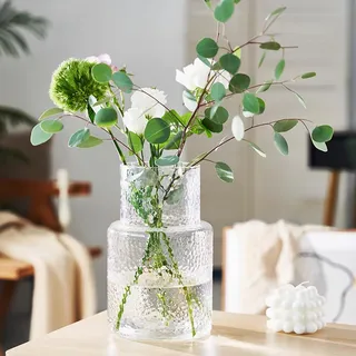 Rippenglasvase geriffelte Blume, Innjoii Glas klare Vasen Moderne Blumenvase Dekorativ mit großer Kapazität Große Vasen Dekor für Blumen Home Office Hochzeit, Wohnzimmer, Tisch, 16cm(W)* 26cm(H)