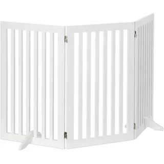 Relaxdays Absperrgitter, HxB: 91,5 x 154 cm, 3 Panel, faltbar, mit Füßen, verstellbares Hunde Schutzgitter, MDF, weiß