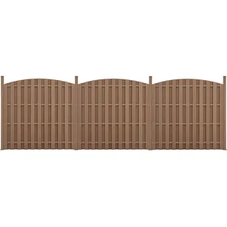 WPC Gartenzaun Sichtschutzzaun Windschutz Lamellenzaun Zaun 562x(165-185)cm Rund - Braun
