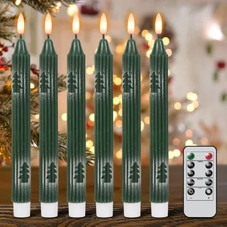 Eldnacele LED Stabkerzen mit Fernbedienung und Timer, 6er Set batteriebetriebene flammenlose Kerzen mit wachsbeschichtetem Design und 3D-Flamme für Weihnachten, Kamin-Dekoration