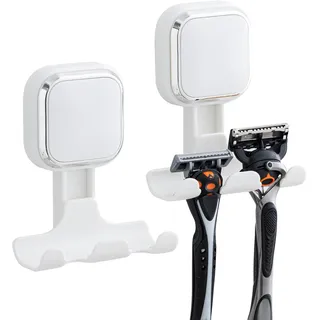 TAILI Saugnapf Rasierklingenhalter für Dusche 2 Pack Vakuum Saug Rasierhaken für Badezimmer, Handtuch, Rasierapparat Aufhänger für Dusche Wand Abnehmbar Wasserdicht Quadratisch Geformt, Weiß