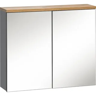 Badezimmerschrank mit Spiegel 60 cm, hängend, grau, 2 Türen, modern - Grau