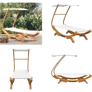 vidaXL Loungebett mit Dach 100x190x134 cm Bugholz Massiv Creme - Loungebett - Loungebetten - Outdoor Lounge Bett - Outdoor Bett - Creme