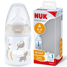 Bild First Choice+ Babyflasche | 0–6 Monate | Temperature Control Anzeige | 150 ml | Anti-Colic-Ventil | BPA-frei | Trinksauger aus Silikon | graues Faultier