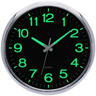 NESIFEE Beleuchtet Wanduhr Ohne Tickgeräusche Groß 30cm Silber Uhr Wand | Moderne Wall Clocks für Wohnzimmer KüChe Schlafzimmer Büro Schule Kinderzimmer Bahnhofsuhr Badezimmeruhr