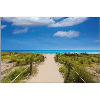 Wallario Outdoor-Poster für Garten oder Balkon, Motiv Sandweg zum blauen Meer mit blauem Himmel, in ca. 61 x 91,50 cm - Schwarz