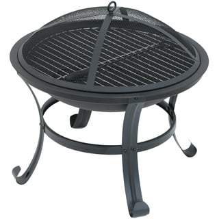 TAINO Feuerschale mit Grillrost Funkenschutz Garten Outdoor Stahl Schwarz