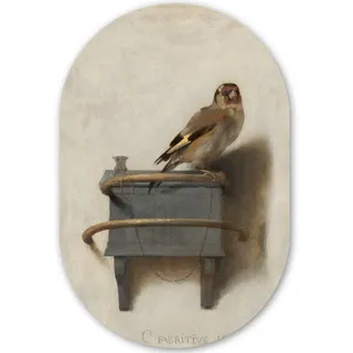 MuchoWow Wandbild Stieglitz - Alter Meister - Carel Fabritius 60x90 cm , Grau , Kunststoff , Oval , 60x90 cm , einfache und schnelle Anbringung , Bilder & Rahmen, Bilderrahmen, Bilderrahmen & Fotorahmen