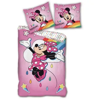 Disney Minnie Mouse I Love Rainbows Rosa 140 x 200 cm + 63 x 63 cm