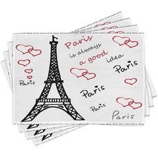 ABAKUHAUS Eiffelturm Platzmatten, Eiffelturm Paris, Waschbare Stoff Esszimmer Küche Tischdekorations Digitaldruck, Schwarz Rot