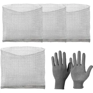 LEIMEND Wühlmauskorb Set 4 Stück Wurzelschutz aus Edelstahl Mit 1 Paar Handschuhe Wurzelschutz gegen Wühlmäuse Pflanzkorb Blumenzwiebeln für Schutz der Wurzeln von Bäumen Blumen Gemüse 40X45cm
