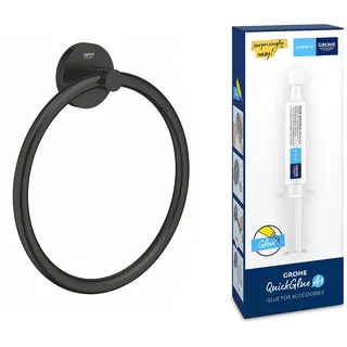 Bundle aus GROHE Start - Handtuchring (verdeckte Befestigung, geeignet zum Bohren oder Kleben), matt schwarz, 411742430 + GROHE QUICKFIX A1 Kleber 41127000