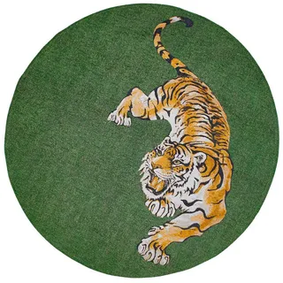 Louis De Poortere Teppich Green On Fire Pop Tiger 240/240 cm , Grün , Textil , Ethno , Rund , 240x240 cm , Oeko-Tex® Standard 100 , antistatisch, pflegeleicht, rutschfeste Unterfläche, für Fußbodenheizung geeignet, UV-beständig, waschbar , Teppiche und Böden, Teppiche