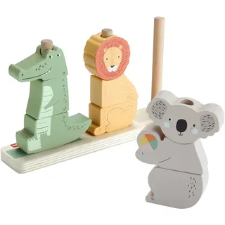 Fisher-Price Baby und Kleinkinder Stapel- und Sortiert-Tierwelt aus Holz, 10 Holzteile für die spielerische Entwicklung ab 1 Jahr, HXV04