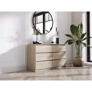 3xEliving Kommode Sideboard DEMII 6 120cm - mit 6 Schubladen in Sonoma Eiche / Verschiedene Farben und Großen - Braun