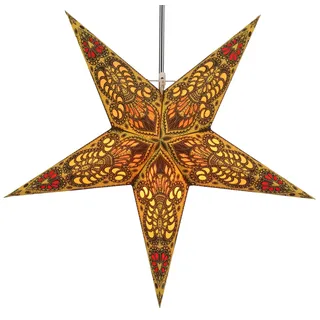 Faltbarer Leucht Papierstern, Weihnachtsdeko 60 cm, Menor gelb/Mix | Handgefertigter Papierstern, stimmungsvolle Fensterdeko, TÜV geprüft, einfache Montage, inklusive Anleitung