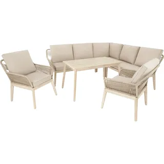 di volio Gartenmöbel Set Albenga - beige, wetterfeste Garten Möbel aus em Akazienholz, für 7 Personen, großer Esstisch - Braun, Beige