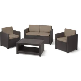 Allibert by Keter Gartenlounge Set Monaco, braun/taupe, 4tlg., inkl. Sitz- und Rückenkissen, Kunststoff, flache Rattanoptik