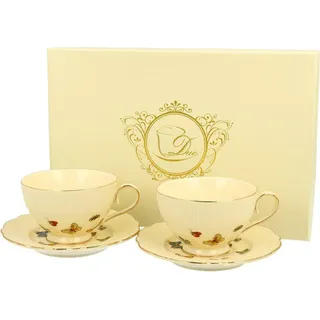 DUO ECRU 2er-Set Espressotassen 125 ml mit Untertassen, New Bone China Porzellan - Gelb