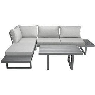 Ambia Garden Loungegarnitur , Grau , Metall , Füllung: Komfortschaum,Polyester , U-Form, L-Form , 176x100x71 cm , Tisch höhenverstellbar, UV-beständig , Gartenmöbel, Loungemöbel, Loungegarnituren