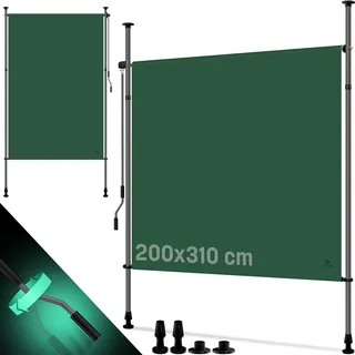 KESSER® Klemmmarkise Senkrechtmarkise außen Ausziehbar & Blickdicht | Vertikalmarkise mit Handkurbel ohne Bohren | Balkon-Sichtschutz & Windschutz für Garten & Terrasse Wasserfest - dunkelgrün