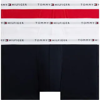 Tommy Hilfiger Herren 3er Pack Boxershorts Trunks mit Logobund, Mehrfarbig (Desert Sky/White/Primary Red), XL