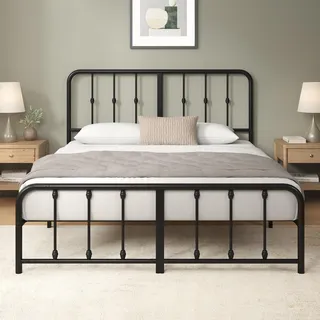 Zinus Florence Bett 140x200 cm – 35 cm hoch – Metallbettgestell mit Kopf- und Fußteil – Bett mit Lattenrost – Bettgestell im Vintage-Design – Stauraum unter dem Bett – Schwarz