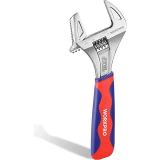 WorkPro 2 IN 1 Schraubenschlüssel verstellbar Rohrzange & Rollgabelschlüssel Einmaulschlüssel aus Chrom-Vanadium Stahl mit Gummigriff – Länge: 200 mm (max. 42mm 2-in-1 und Weichem Griff