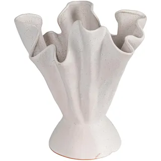Bloomingville Steingut gerüschte Vase mit reaktiver Glasur, matt-Creme