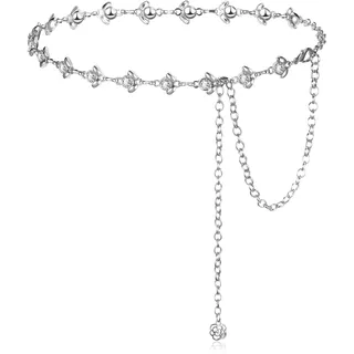 Kettengürtel für Frauen Langer Taillengürtel für Kleid Kristall Taillenkette Strass Breiter Damen Gürtel (Silber, 135 cm)