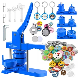 Nice2Have Buttonmaschine, verschiedene Größen, 25 mm, 32 mm, 58 mm (500 Buttons, 15 Flaschenöffner, 15 Kühlschrankmagnete, 15 Schlüsselanhänger-Buttons, 500+ Designs, 3 Formen)