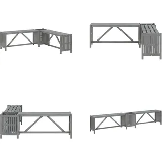 vidaXL Garten Eckbank mit Pflanzkübel 117 cm Massivholz Akazie Grau - Gartenbank - Gartenbänke - Garten-Eckbank - Garten-Eckbänke - Grau