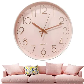 Chedin 30cm Rund wanduhr ohne tickgeräusche Modern Quarz Wanduhr Ohne Tickgeräusche,Wanduhr Kinder,Wanduhr Groß,Uhrwerk für Wanduhr Lautlos (Rosa/Roségold)