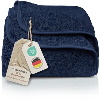 LAYNENBURG Premium Frottee Decke 150x200 cm - 100% Baumwolle - Dünne & Leichte Sommerdecke - Baumwolldecke als Sofa- & Bettdecke - Frottierdecke & Kühlende (Dunkelblau)