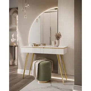 Schminktisch AURORA-SQ mit Spiegel weiß glänzend version Linke - Weiß, Gold