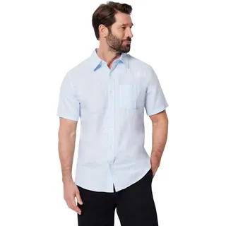 Amazon Essentials Herren Kurzärmliges Regular-Fit-Leinenhemd, Hellblau, L