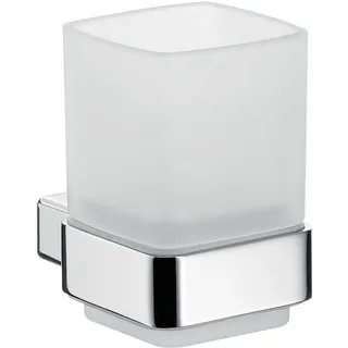 emco LOFT Glashalter mit Glas zur Wandmontage, eleganter und kompakter Zahnbürstenhalter aus Aluminium und Kristallglas, hochwertiger Zahnputzbecher, chromfarben und satiniert