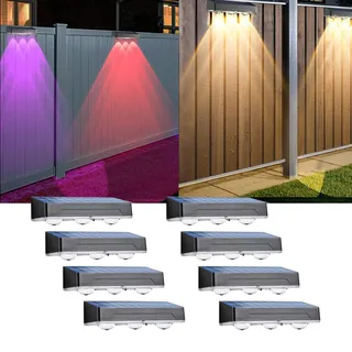 Solarlampen für Außen Garten Wand,8 Stück Aktualisierte Solar Wandleuchte aussen,Warmweiß, Kaltweiß,RGB mit 12 Farbmodi,1300mAh Garten Solarleuchten,IP65 Wasserdicht Solar Zaunbleuchtung Gartendeko