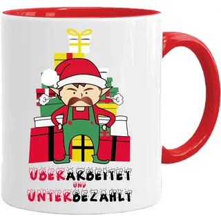 Tasse mit Spruch | Überarbeitet und unterbezahlt | ELF tasse | Weihnachtstasse | lustige geschenke | kaffeetasse | abschied kollegin | Weihnachtstasse Tasse Weihnachten | geschenk schwester