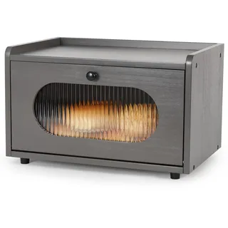 GUUSII HOME Brotkasten Holz Brotbox Küchentheke Brotaufbewahrung Zirbenholz Brot Aufbewahrungsbox Küche Brotbehälter Brot Aufbewahren mit Magnetisch Acryltür Bread Box Bin 36.5x23.5x22cm(Grau)