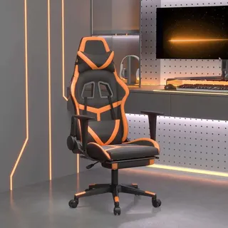 The Living Store Gaming-Stuhl mit Massage & Fußstütze Schwarz Orange Kunstleder - Orange
