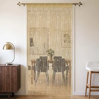 Alaoo Perle Seilvorhang, Fadenvorhang, Fadengardine Türvorhang Insektenschutz, 100cm*200cm Perle Perlenvorhang, Waschbar, Kürzbar für Raumteiler dekorativer Schnurvorhang Balkon Terrass, Champagner