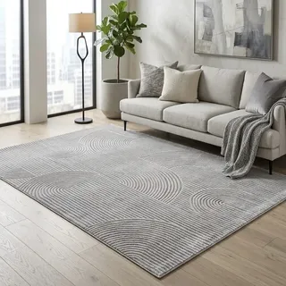 Sehrazat Teppich "Moda 1100, auch als Läufer" rechteckig 11 mm Höhe Kurzflor, grafisches Hoch Tief Muster, Wohnzimmer, grau