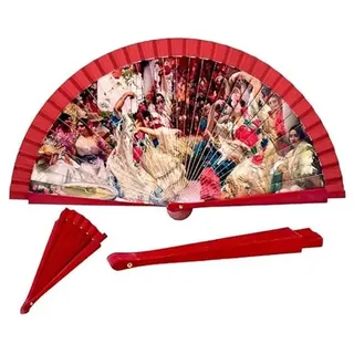 DRW Holzfächer mit Flamingo-Bildern in Rotton, 42 cm, rot, Medidas