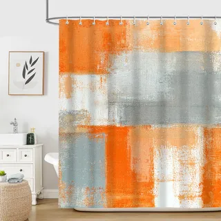 iTapnoom Duschvorhang für Badezimmer, Orange, Beige, Grau, modern, abstrakt, Grunge-Malerei, Badezimmer-Accessoire, Dekorstoff, wasserdicht, Badvorhang-Set, 183 x 183 cm, mit Haken