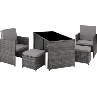 tectake Rattan Sitzgruppe Palermo,inklusive Flaschenöffner, zusammenschiebbar,grau , Kunststoff , Rechteckig , Gartenmöbel, Gartengarnituren, Gartenmöbel-Sets