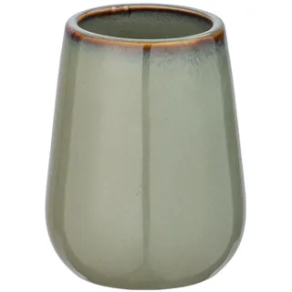 Wenko Zahnbürstenhalter Sirmione, aus Keramik, Zahnputzbecher für Zahnbürste und Zahnpasta, dekoratives Badaccessoire, Becherrand in Kupfer, für Gäste-WC & Bad, Ø 8 x 10,5, Grün/Kupfer