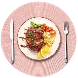 Blausky 4 Stück 38cm Runde Platzsets Abwaschbar,Geflochten Tischmatten Hitzebeständig rutschfeste Tischset aus PP Platzdeckchen Doppelseitig Tischsets Untersetzer für Esstisch Küche,Rosa