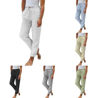 Leinenhose Damen Leichte Sommerhose Baumwolle Leinen Hose Haremshose Leicht Jogginghose Einfarbig Elegante Wanderhose Musselin Hosen Stoffhose Freizeithose mit Taschen strandhose mit Gummizug